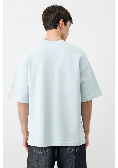 Vamos Baskılı Oversize Tişört V70-140 Bebe Mavi