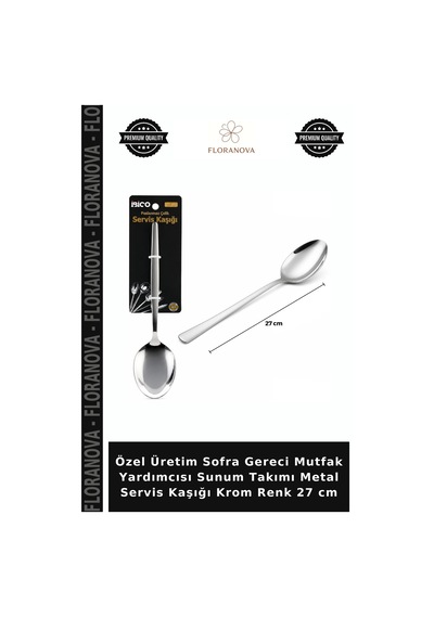 Özel Üretim Sofra Gereci Mutfak Yardımcısı Sunum Takımı Metal Servis Kaşığı Krom Renk 27 Cm