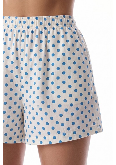 Penti Ekru Blue Dots Gömlek Şort Pijama Takımı Ecru