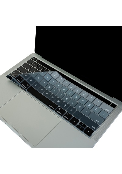 Macbook Pro Klavye Koruyucu Us Düzen Türkçe Q Renkli Silikon Touch Bar 13-15 İnç Lacivert Mavi