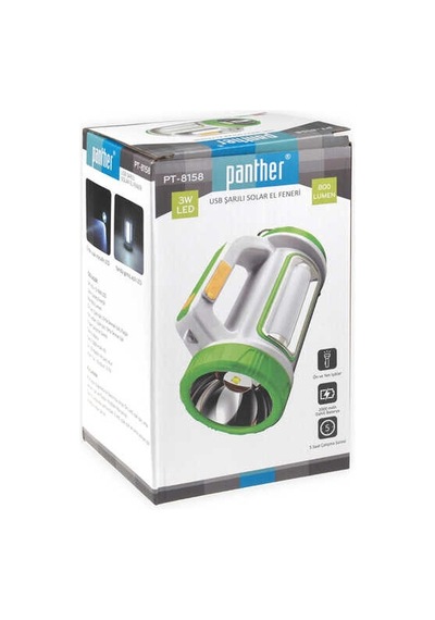 Panther Pt-8158 Solar Usb Şarjlı El Feneri 3877 Beyaz