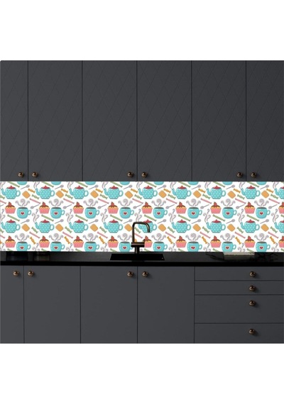 İbm9670 Mutfak Tezgah Arası Kendinden Yapışkanlı Folyo Kaplama Çay Cupcake Desen 60cmx100cm