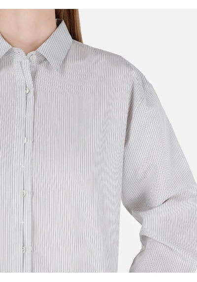 Colin's Colins Normal Kesim Shirt Yaka Çizgili Beyaz Kadın Uzun Kol Gömlek Cl1068914 Q1.v1 Ofw Beyaz