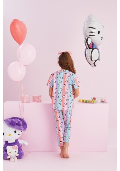 Siyah İnci Lisanslı %100 Pamuk Çok Renkli Düğmeli Pijama Takım