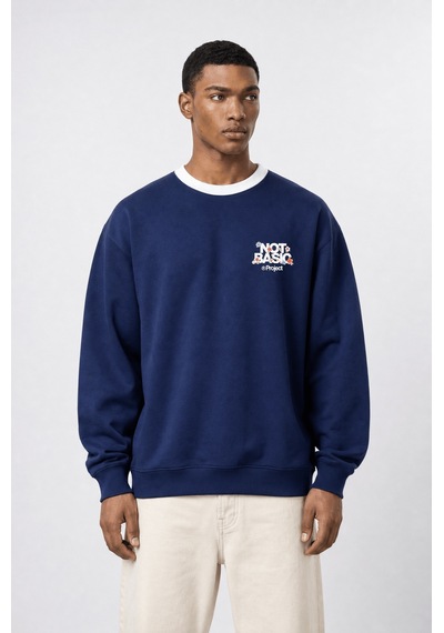 Respire Erkek Not Basic Project Baskılı Oversize Sweatshirt Lacivert