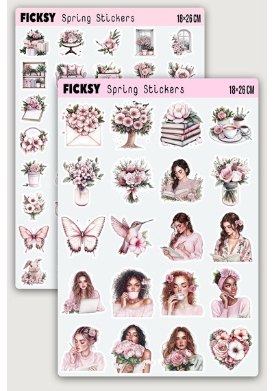 İlkbahar Yaz Çiçek Sticker Seti - 60 Adet Etiket Çıkartma Diğer