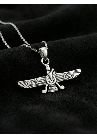 925 Ayar Oksitli Siyah Gümüş Ahura Mazda Unisex Gümüş Kolye Gümüş - Rodyum