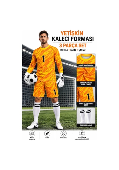 Yenteks Kaleci Forması Dijital Baskılı Uzun Kol Turuncu Renk Yetişkin Kaleci Forması Turuncu Turuncu