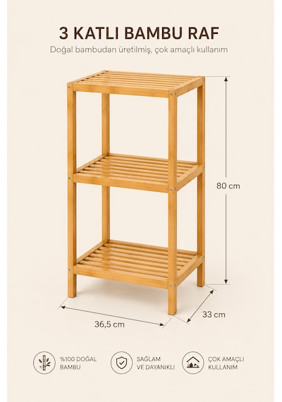 Robin Home 3 Raflı Bambu Çok Amaçlı Banyo & Mutfak Düzenleyici Bej