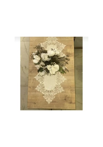 Çeyizlik Gülseda Model Krem-krem 5 Parça Keten Masa Örtüsü Runner Seti No 896 Bzckh1362 Çok Renkli