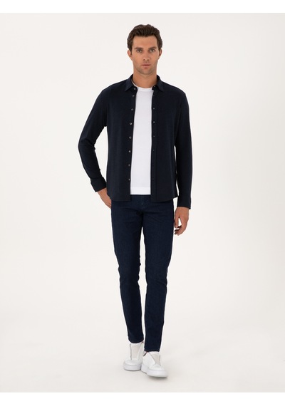 Cacharel Lacivert Slim Fit Uzun Kollu Gömlek