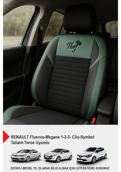 Thor Tay Tüyü Oto Koltuk Kılıfı Renault-fluence-megan 1-2-3-clio-symbol-taliant-toros Uyumlu Yeşil