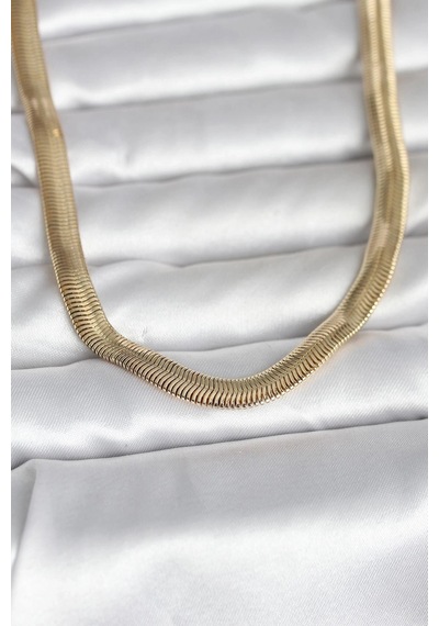 Ceylan Adam Cm 14k Gold Renk Kalın Yassı Yılan Zincir Model 45 Cm Kadın Kolye Çok Renkli