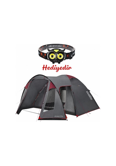 Evolite Excamp 5 Pro Sun Fresh Aile Çadırı Upf80 Baykuş Kafa Lambası Hediyeli Gri