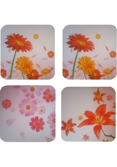 Ahşap Bardak Altlığı 4 Adet Çiçek Desen 9x9cm Çok Renkli