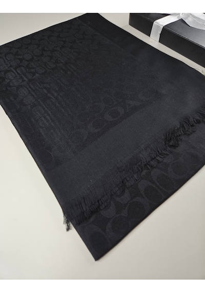 Miorel Scarfs C Desen Çift Taraflı Kaşmir İpek Şal 4 Mevsim Pamuk Şal Siyah