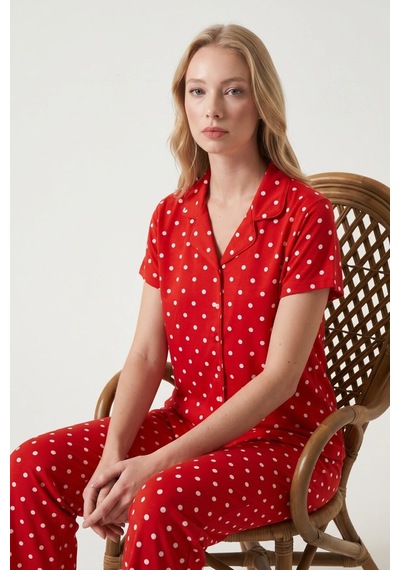 Relax Mode Kadın Kırmızı Viskon Gömlek Pijama Takımı - Lb1002r