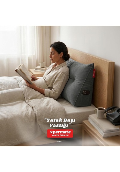 Yatak Başı Yastığı Sırt Ve Bel Destek Yastığı 120 Cm Yaslanma Ve Dinlenme Yastığı Gri Genel