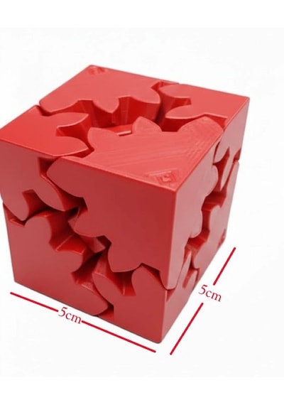Mekanik Dişli Çarklı Zeka Küpü Hareketli Puzzle Yapı Bloğu - Eğitici Zeka Küpü Stres Oyuncağı-kırmızı