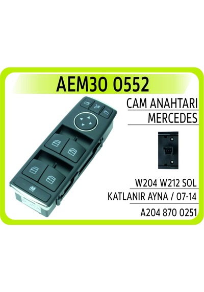 Aem Cam Anahtarı Mercedes W204 W212 Sol Katlanır Ayna Aem30 0552 A2048700251