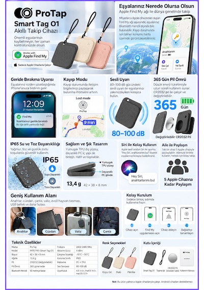 Protap Smart Tag O1 Akıllı Takip Cihazı Apple Bul Uyumlu Apple iOS Bluetooth Gps Eşya Bulucu Anahtar Çanta Valiz Cüzdan Takip Etiketi 1 Protap Smart Tag O1 Akıllı Takip Cihazı Apple Bul Uyumlu Apple iOS Bluetooth Gps Eşya Bulucu Anahtar Çanta Valiz Cüzdan Takip Etiketi 1