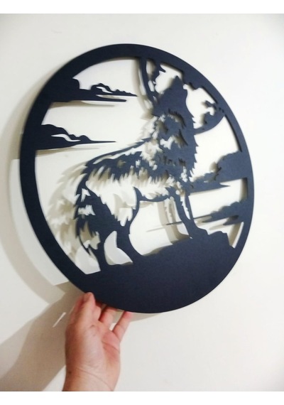 Motto Dekor Lazer Kesim Metal Kurt Görselli Duvar Dekoru 49x49 Cm Siyah