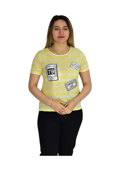 Kadın Çizğili Baskılı Tişört Bgl1497 001
