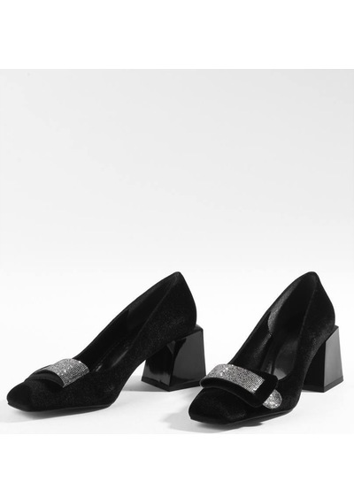 Paris Shoes Paris Siyah Kadife Klasik Topuklu Ayakkabı Z081-siyah Siyah