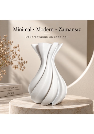 Silk Wave Spiral Bioplastik Vazo Kırılmaz Dekoratif Modern Minimalist Ev Aksesuarı Beyaz
