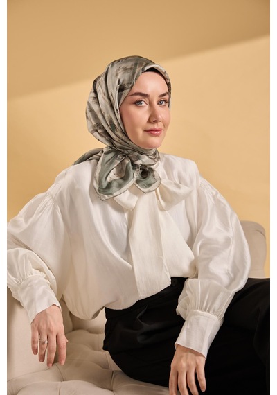 Silk Home Twill İpek Flow Lines Eşarp Çağla Yeşili 90x90 Çok Renkli