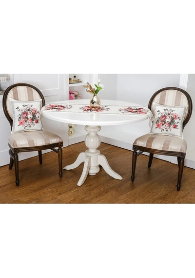 Gardenya Baskılı Kumaş Kreme Çiçekli Kırlent Kılıfı 45x45 Cm - 1440 45 x 45