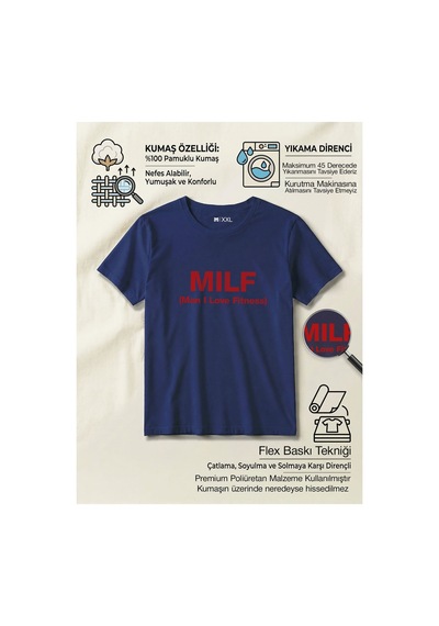 North Whiskers Mılf Man I Love Fitness Yazılı Baskılı Spor Lacivert Unisex %100 Pamuk T-shirt Lacivert - 875705248 Lacivert - 875705248 Lacivert