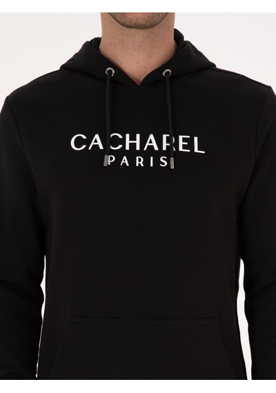 Siyah Regular Fit %100 Pamuk Kapüşonlu Sweatshirt
