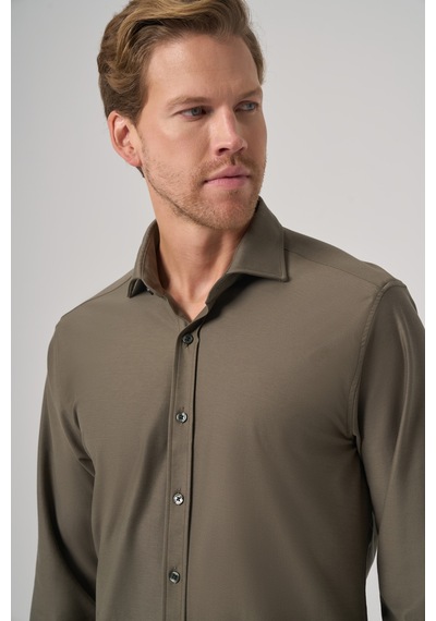 Morven Erkek Haki Trend Düz Slim Fit Tam İtalyan Yaka Relaxible Gömlek 26ms004029710 Haki