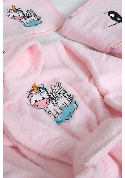 Unicorn Pembe %100 Pamuk Bebek Banyo Seti 0 - 24 Ay