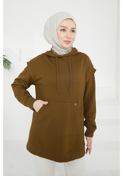 Armine Trend Kapüşonlu Önden Cepli Tunik-yağ Yeşili 24kt476 Yağ Yeşili