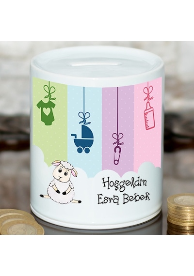 Hoşgeldin Bebek Hediyesi Isimli Kuzu Temalı Kumbara
