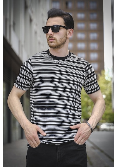 Jacky Çizgili Örme Yaka Likralı Erkek Tshirt