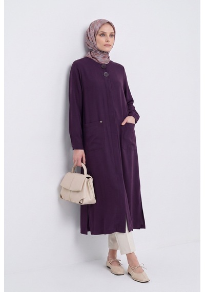 Armine Trend Düğme Detaylı Beli Lastikli Ve Kuşaklı Cepli Giy Çık Mürdüm 26yt517