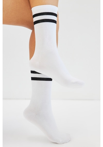 Bamboo Star Bambu Tenis Çizgili Premium Kolej Çorabı Unisex Beyaz Dikişsiz Soket Çorap 3'lü Paket
