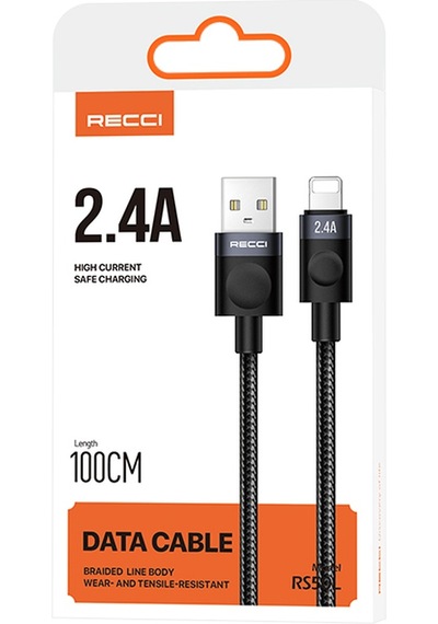 Recci Rs50l Usb-a To Lightning Örgü Tasarımlı Hızlı Şarj Özellikli Data Ve Şarj Kablosu 1m Siyah