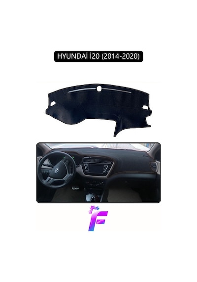 Hyundai İ20 2014-2020 Uyumlu Ön Torpido Örtüsü Kolay Montaj Kaymaz Tasarım Tam Koruma G48 Siyah