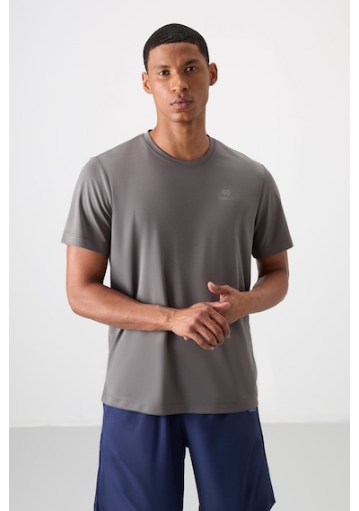Tommy Life Koyu Gri O Yaka Standart Kalıp Logo Desenli Aktif Spor Erkek T-shirt - 88255 Koyu Gri