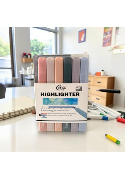 Cengo 6 Lı Kare Tip Highlighter Fosforlu Kalem Cream Serisi Genel