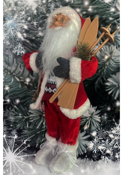 Yılbaşı Süsü Noel Baba Biblo Figür Büyük Boy 45cm -kayakları, Hediye Çuvalı Ve Aksesuarları İle 45