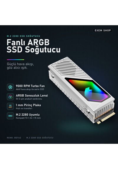 Fanlı Argb Ssd Soğutucu Beyaz Renk Beyaz - Argb
