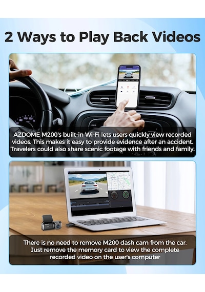 Azdome M200 Araç Kamerası WIFI 1080P Full HD Gece Görüşü