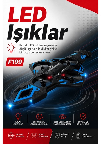 Katlanabilir Tasarımlı Uzaktan Kumandalı Drone 360 Derece Dönüş Ve Işıklı Uçuş Özellikli