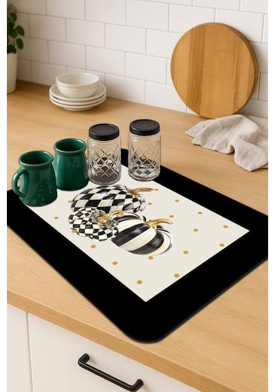 Krem Bal Kabağı Temalı Microfiber Bulaşık Kurutma Matı Mm020n11