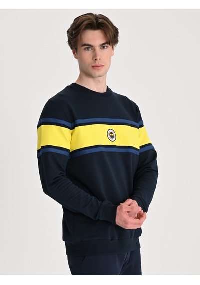 Fenerbahçe Lacivert Tribün Sarı Bantlı Erkek Sweatshirt Fb Laci Yeni